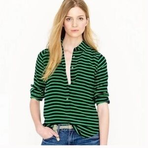 J. Crew Stripe Green Black Top Blouse Size 00 Silk Business Casual